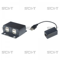 UE03 Удлинитель USB 2.0 по кабелю витой пары до 60м (CAT5/5e/6) со встроенным расширением на 4 порта (USB-HUB)