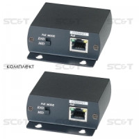 IP01P Комплект (передатчик + приёмник) для передачи сигнала Ethernet и питания (PoE) по коаксиальному кабелю RG6 до 300м