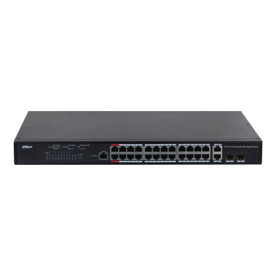 DH-PFS4226-24GT-370 24-портовый гигабитный управляемый коммутатор с PoE, уровень L2 DH-PFS4226-24GT-370 24-портовый гигабитный управляемый коммутатор с PoE, уровень L2