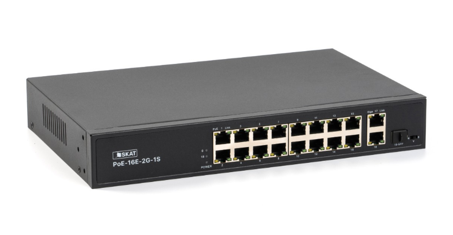 Управляемый POE 16-портовый коммутатор TRASSIR. Коммутатор POE Optimus u1i-15f1g2b/2g/1s. Skat-POE.48dc-120va. Гигабитные коммутаторы Скат.